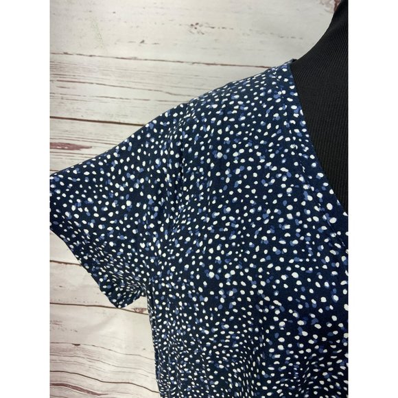 Side stitch womens blue polka dot‎ hi low Blouse Size Large - Picture 4 of 7